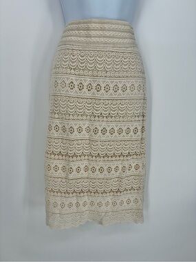 Maurices Crochet Lace Midi Skirt Cream Beige Boho Pencil Style Small